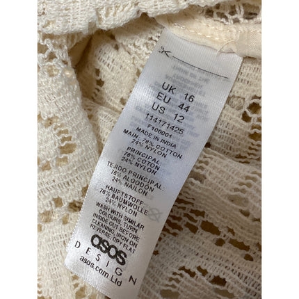 ASOS Women's Cream Crochet Knit Lace Boho Long Sleeve Peplum Blouse Top Size 12