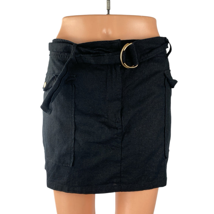 Zara Women's Black Buckle Belted High Rise Mini A-Line Cargo Skort Skirt Size M