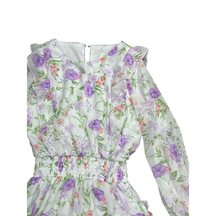 Rare Editions Big Girl's Floral Smocked Ruffle Long Sleeve Midi Flare Dress 12