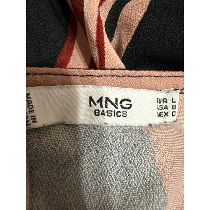 MNG Mango Multicolor Striped Short Drop Sleeve V Neck A Line Mini Day Dress Sz L