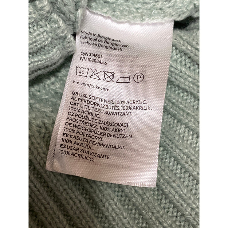 H&M Women's Green Cable Knit Ribbed V Neck Button Up Cardigan Sweater Top Size S