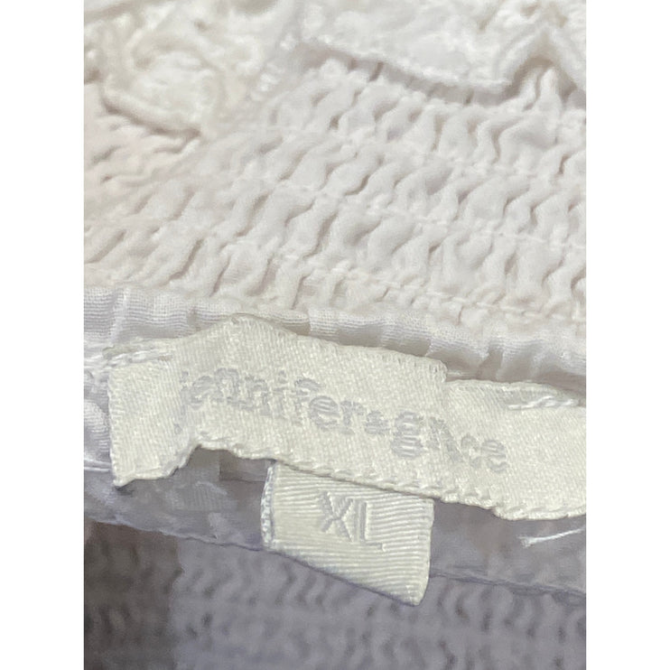 Jennifer & Grace White Floral Smocked Tiered Eyelet Midi Boho A-Line Skirt Sz XL