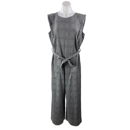 Max Studio Women's Dark Gray Plaid Sleeveless Tie Waist Wide Leg Jumpsuit Size M
