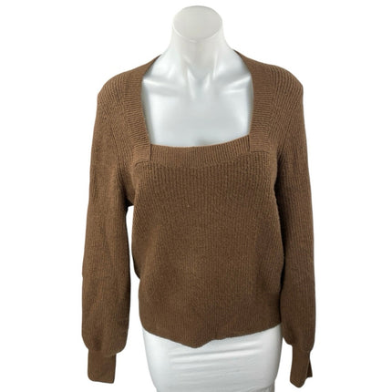 Madewell Melwood Women's Brown Square Neck Long Sleeve Knit Sweater Top Size M