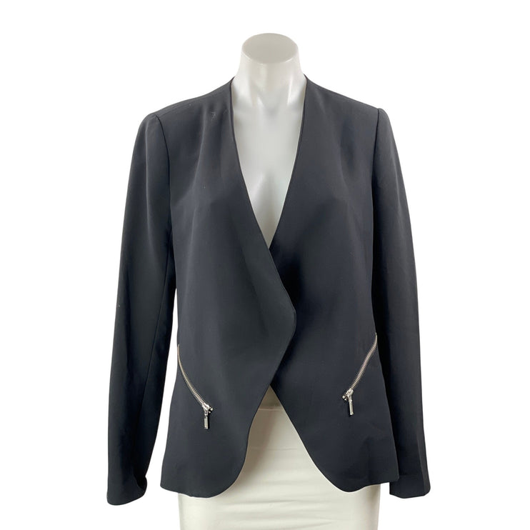 Trouve Women's Black Zip Pocket Collarless Long Sleeve Open Blazer Coat Jacket S