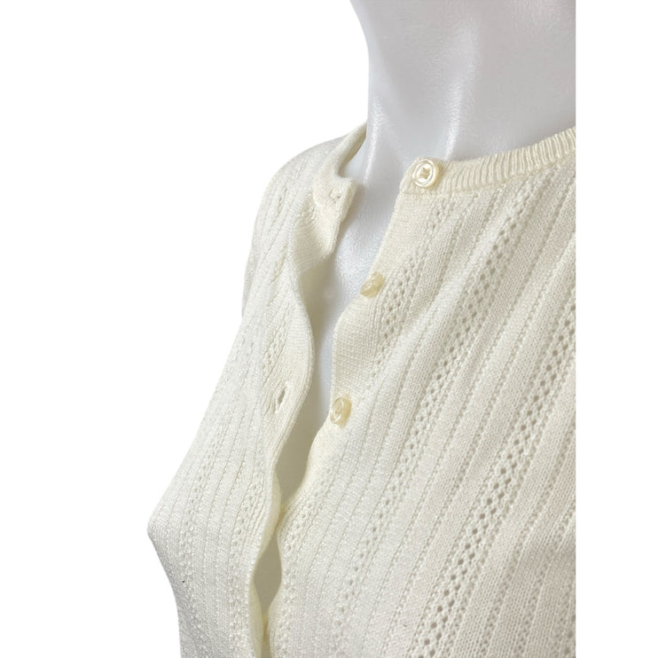 WAYF Women's Cream Wool Ribbed Button Down Shirt Blouse Cardigan Sweater Top S