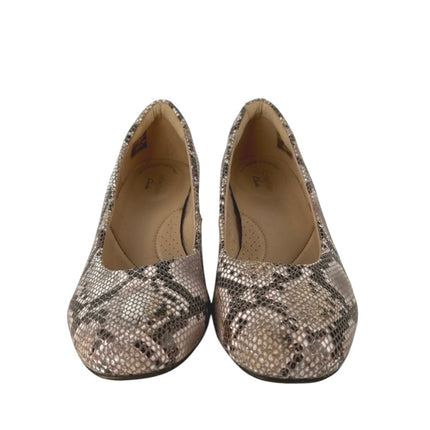 Clarks Marilyn Leah Snakeskin Animal Print Low Slip On Block Heels Pumps Shoes 8