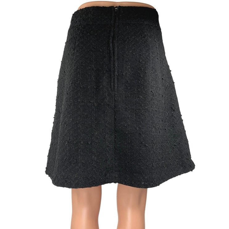 H&M Women's Black Tweed Button Down Casual Knee Length Mini A-Line Skirt Size 14