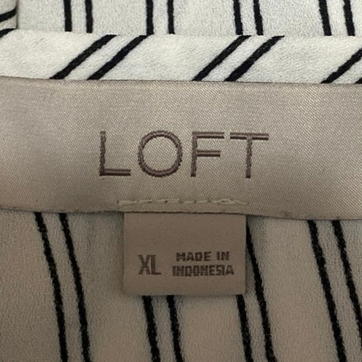 Ann Taylor LOFT White Striped Asymmetric Ruffle Long Sleeve Blouse Top Size XL