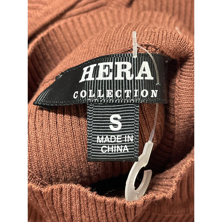 Hera Brown Long Sleeve Cutout Turtleneck Ribbed Knit Mini Bodycon Dress Size S