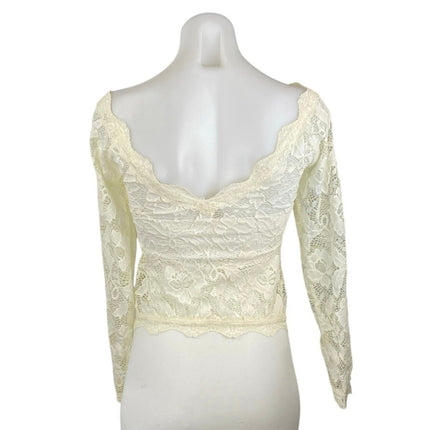 Free People Intimately Cream Long Sleeve Floral Lace Boat Neck Blouse Top Sz XS