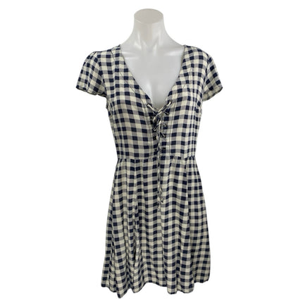 Ralph Lauren Denim & Supply Navy Blue Gingham Short Sleeve Lace Up Mini Dress 10