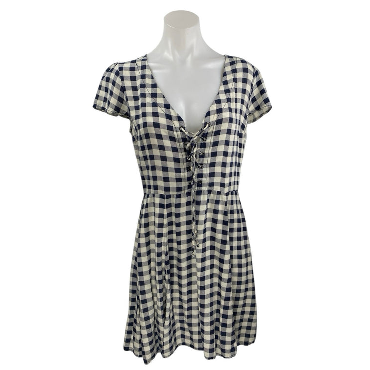 Ralph Lauren Denim & Supply Navy Blue Gingham Short Sleeve Lace Up Mini Dress 10