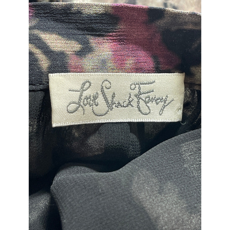 Loveshackfancy Alex Black 100% Silk Floral Tiered High Waist Midi Skirt Size XS