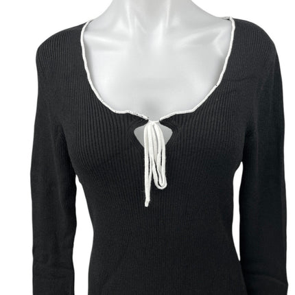 Miss Selfridge Black Ribbed Knit Scoop Long Sleeve Mini Bodycon Sweater Dress 14