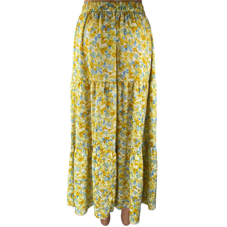 Shein Yellow Floral Tiered Cottage Peasant Pull On A Line Maxi Skirt Size 6