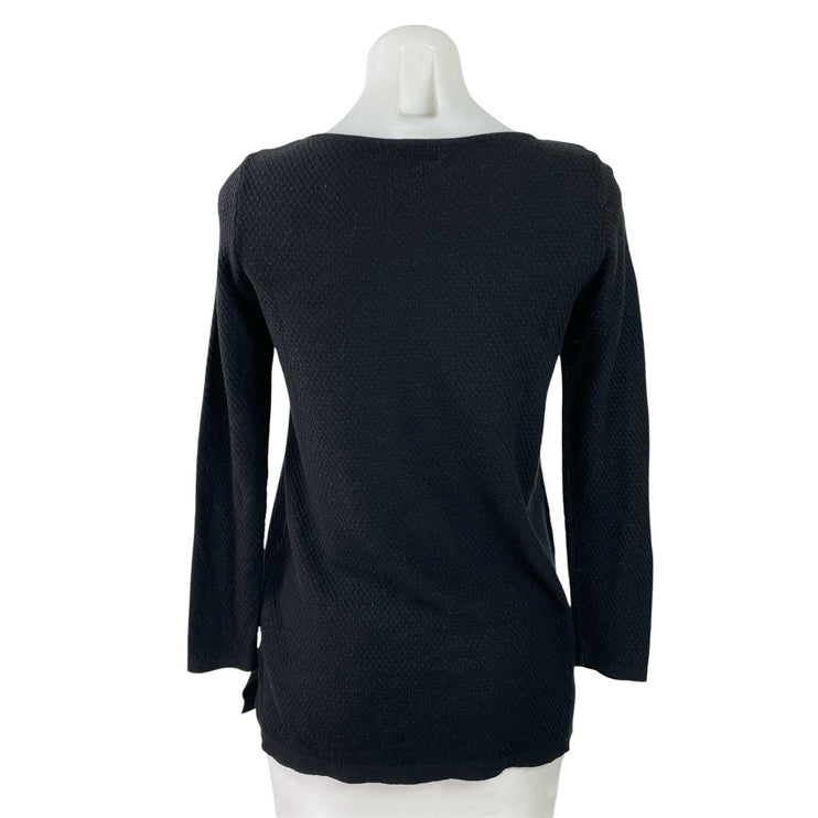 J. Jill Women's Black Long Sleeve Boat Neck Slit Knit Sweater Top Size XSP