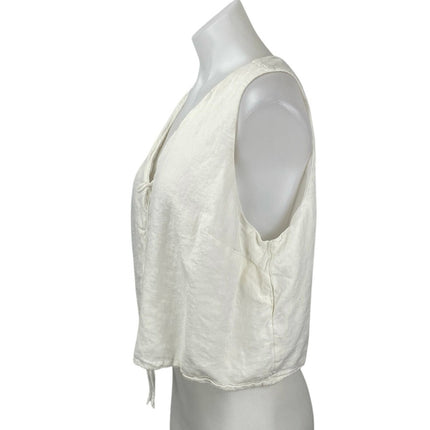Abercrombie & Fitch White Linen Sleeveless Tie Front V-neck Crop Tank Top Sz XL
