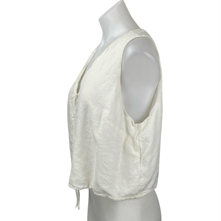 Abercrombie & Fitch White Linen Sleeveless Tie Front V-neck Crop Tank Top Sz XL