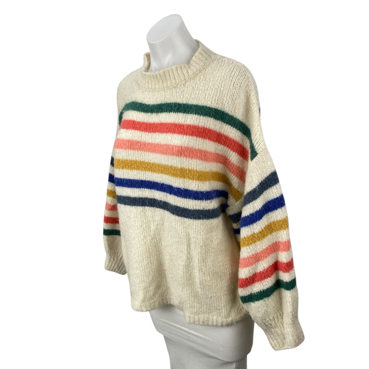 Wishlist Beige Rainbow Striped Long Sleeve Mock Neck Knit Sweater Top Size M/L