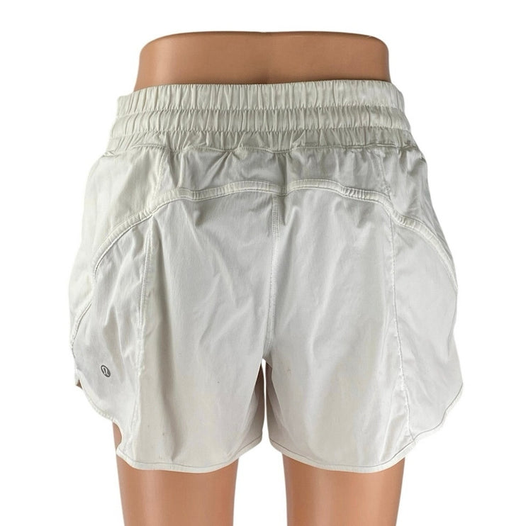 Lululemon Track That White Elastic Waist Mid-Rise Activewear Running Shorts Sz 6