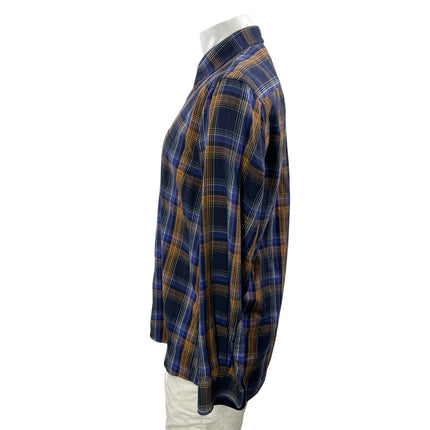 Barbour Men's Blue Orange Plaid Check Long Sleeves Button Down Shirts Top Size M