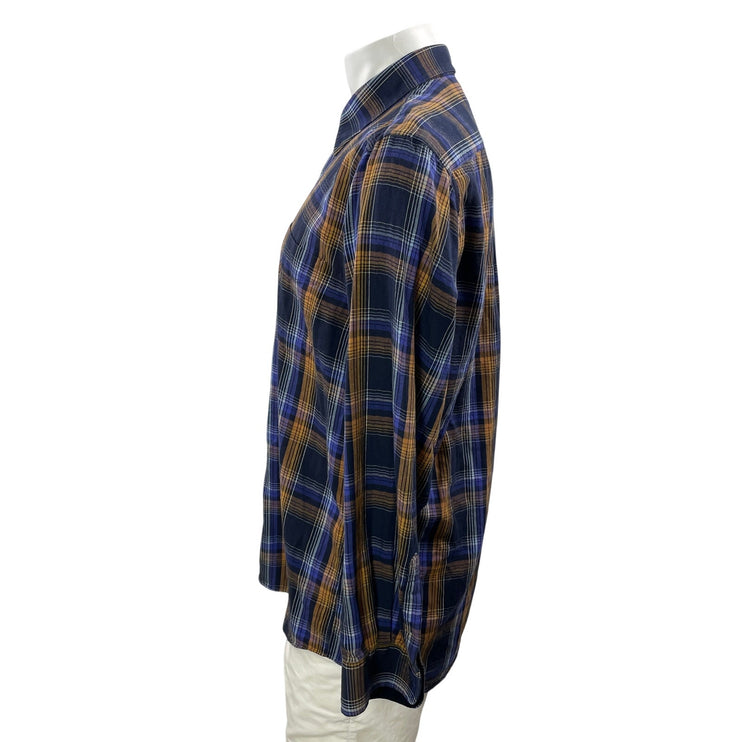 Barbour Men's Blue Orange Plaid Check Long Sleeves Button Down Shirts Top Size M