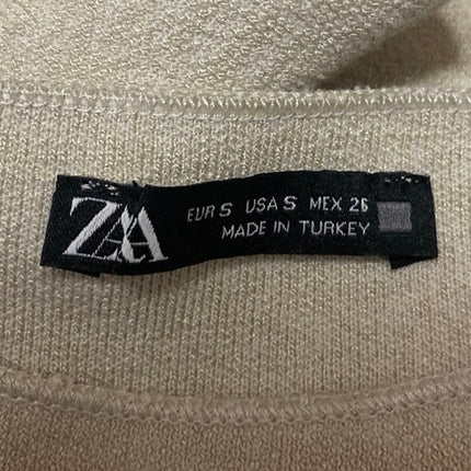 Zara Beige Cream Short Sleeve Mock Neck Knit Sweater Mini Bodycon Dress Size S