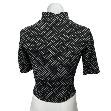 Zara Black Knit Geometric Mock Neck Short Sleeve Crop Sweater Blouse Top Size S