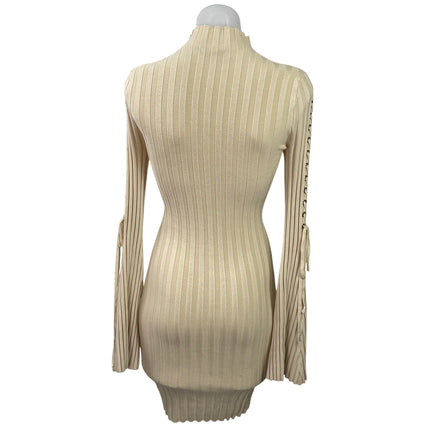 Fashion Nova Cream Beige Ribbed Knit Turtleneck Long Sleeve Sweater Dress Size S