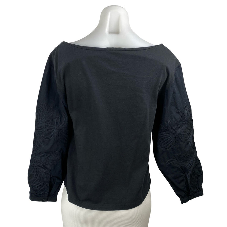 Banana Republic Women's Black Bateau Neck Long Balloon Sleeve Blouse Top Size S
