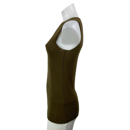Lamberto Losani 100% Cashmere Olive Green Sleeveless Knit Sweater Tank Top Sz S