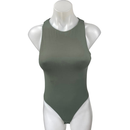 Zara Women's Green Sleeveless Racerback High Neck One Piece Bodysuit Tank Top M