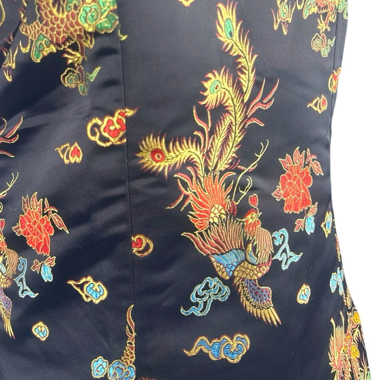 Laogudai Black Cheongsam Qipao Chinese Short Sleeve 2-Piece Skirt Set Size S