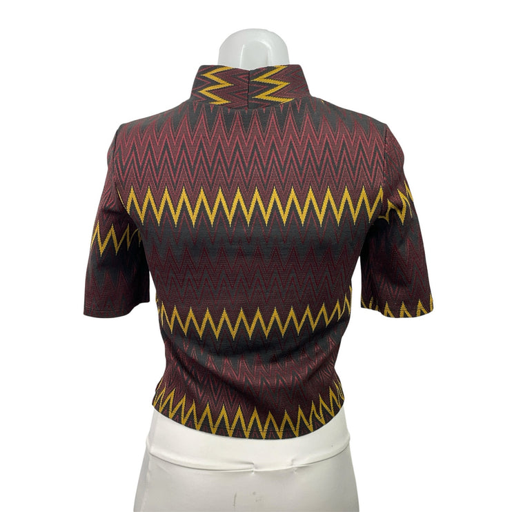 Zara Women's Multicolor Half Sleeve Zig Zag Chevron Mock Neck Blouse Top Size S