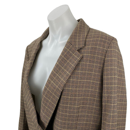 H&M Women's Brown Plaid Long Sleeve Double Breasted Blazer Coat Jacket Size S