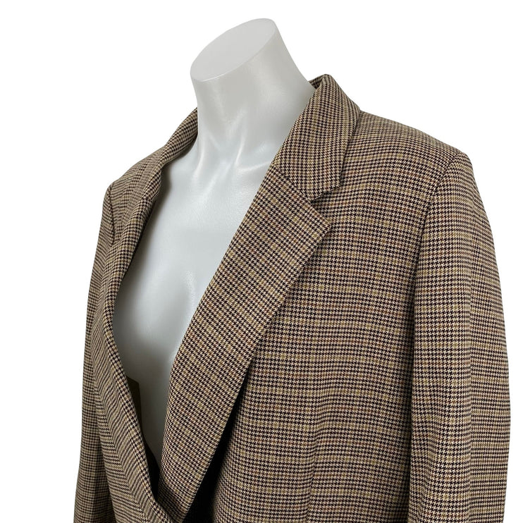 H&M Women's Brown Plaid Long Sleeve Double Breasted Blazer Coat Jacket Size S