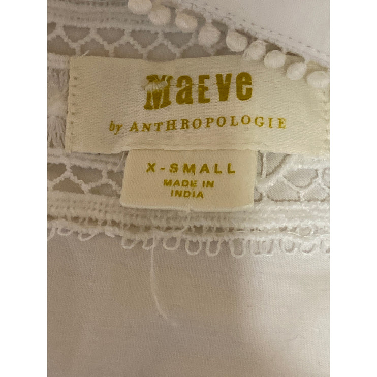 Anthropologie Maeve Women's White Beaded Long Sleeve Button Down Shirt Top XS