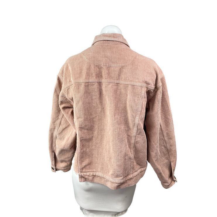 POL Women's Pink Corduroy Long Sleeve Cropped Pocket Button Down Jacket Size M