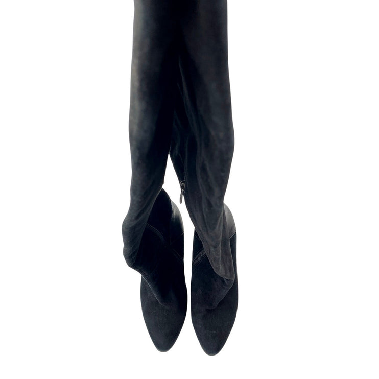 Nursace Women's Black Suede Leather Zip Up Pointed Toe Over the Knee Boots 7.5