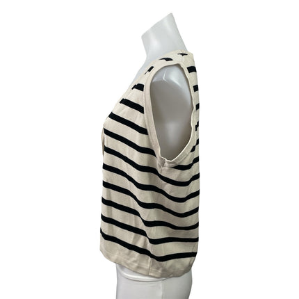 Illusory Women's Cream Black Striped Sleeveless Button Up Crop Cardigan Size L