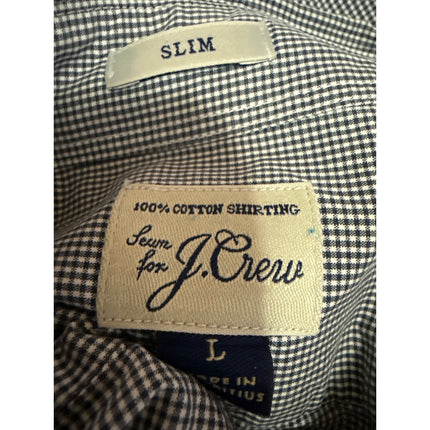 J.Crew Mens Black White Plaid Check Long Sleeve Slim Fit Button Down Shirt Top L