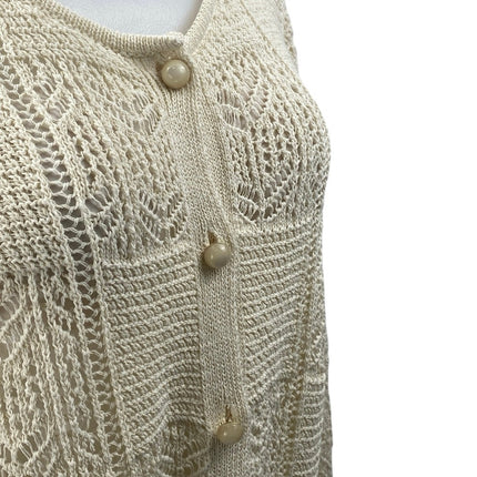Zara Cream Beige Open Knit Long Sleeve Button Down Cardigan Sweater Top Size S