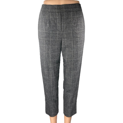 Aritzia Babaton Atelier Gray Wool Plaid High Rise Tapered Trousers Pants Size 2