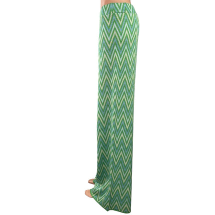 MNG Mango Massiel Green Chevron High Waisted Wide Leg Palazzo Trousers Pants M