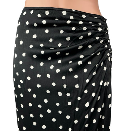 Zara Black White Silk Satin Polka Dots High Waist Ruched Midi Slip Skirt Size S