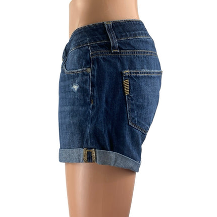 Paige Women's Blue Low Rise Distressed Medium Wash Cuffed Denim Jean Shorts 26