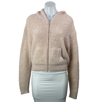 Skims Women's Cream Fleece Fuzzy Teddy Full Zip Hoodie Sweatshirt Top Size S