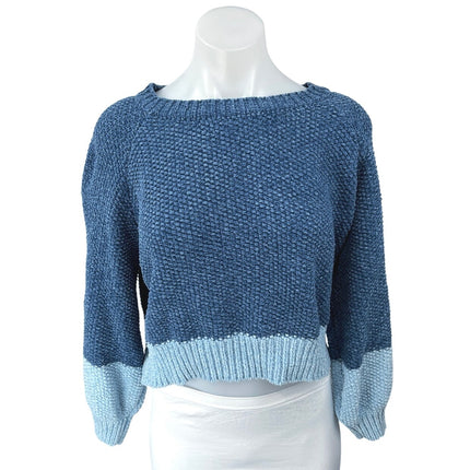 Le Lis Blue Colorblock Chunky Knit Long Sleeve Pullover Crop Sweater Top Size M