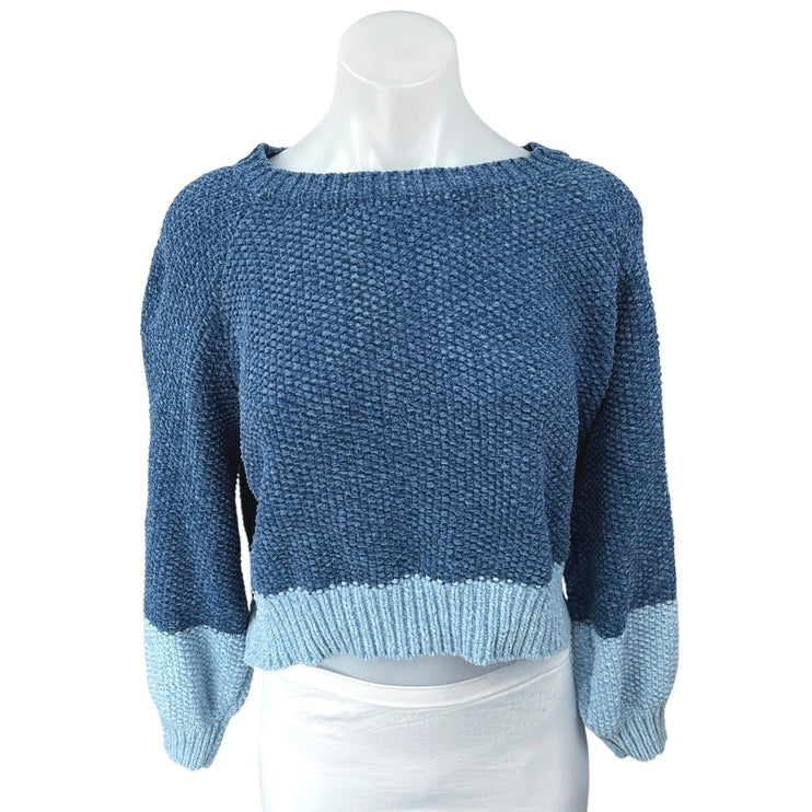Le Lis Blue Colorblock Chunky Knit Long Sleeve Pullover Crop Sweater Top Size M